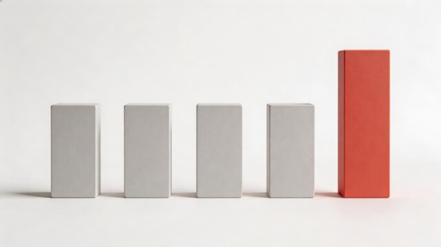 Five vertical bars with the last bar taller and red on a light background black sheep concept