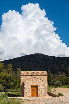 Agia Eleousa church at Cholargos with mountain Hymettus at the background