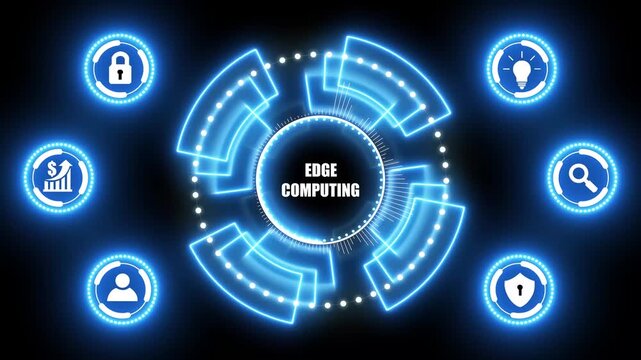 Edge computing modern IT technology on virtual screen. Business, technology, internet and networking concept. glowing animation.