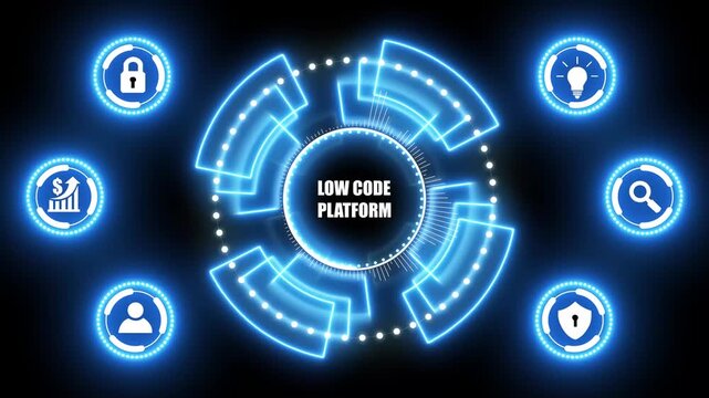 Low Code software development platform technology concept. glowing animation.