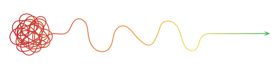Continuous line art representing confusion to clarity with arrow to bullseye. From chaos to clarity one line continuous drawing