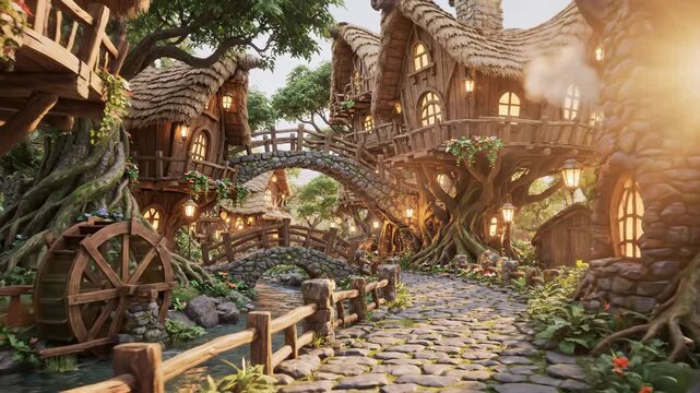 Enchanting Forest Village - A Whimsical Treehouse Community.