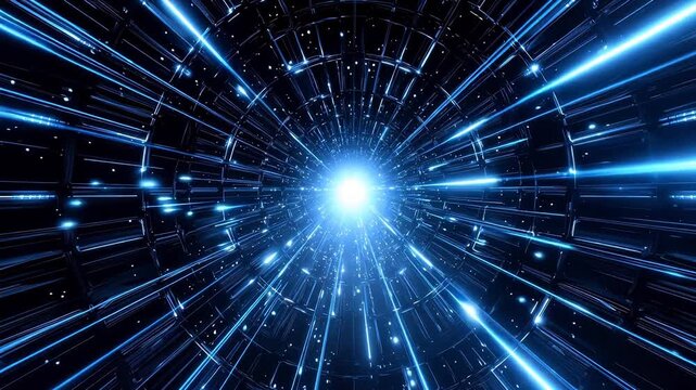 Abstract blue tunnel with glowing lights