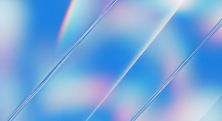 Fototapeta premium Abstract blue background with diagonal holographic lines and bokeh effect.