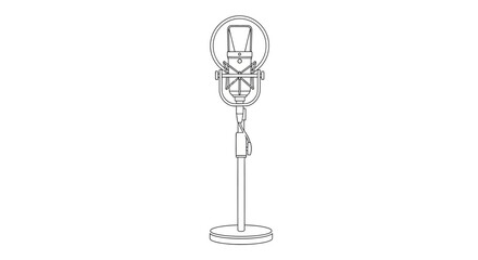 Professional studio microphone line art illustration, ideal for sound recording equipment and audio capture projects, depicting a classic vocal broadcasting device