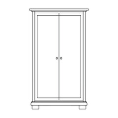 Closed wooden door vector illustration with handle and frame in home interior design
