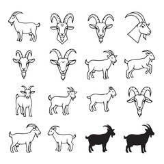 Obraz premium Set of Goat Icons and Silhouettes Various Poses and Headshots Line Art and Solid Fill
