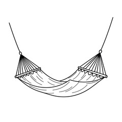 Vector illustration of a hammock on the beach with sailboats on the sea in a simple sketch style