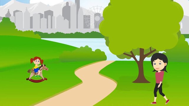 Children Playing in Park Animation, Outdoor Family Lifestyle, Nature Walk and Happy Kids Activity Concept