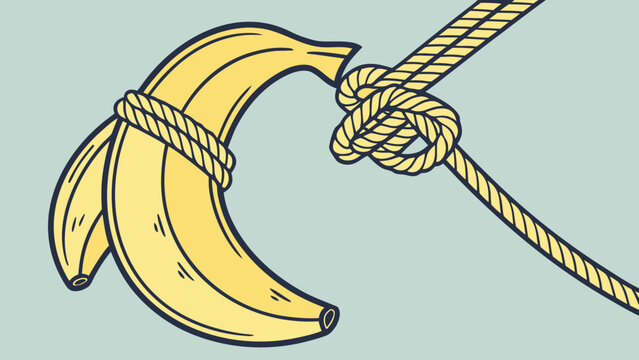 Banana tied with a rope symbolizing a difficult situation or a problem.