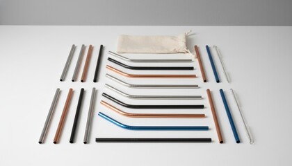 Assorted Reusable Stainless Steel Drinking Straws in Multiple Colors and Styles