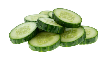 Fresh cucumber slices on white background green vegetable isolated on a transparent background