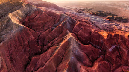 Obraz premium Colorful layered sedimentary mountain and sandstone texture pattern in Altyn Emel, Kazakhstan