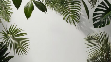 Obraz premium Botanical Border: Tropical foliage artfully frames the space, inviting a sense of nature's beauty and tranquility. Lush green leaves create a captivating visual of the tropics.