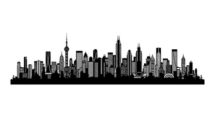 Obraz premium diverse city skyline silhouette featuring famous buildings symbolizing global business travel and urban development.