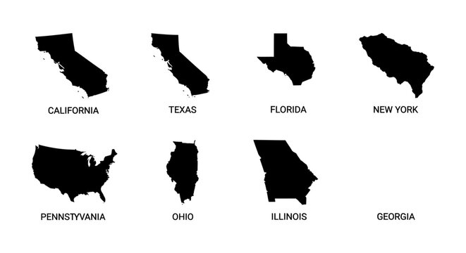 collection of us state silhouette maps and the contiguous usa outline ideal for geography and educational purposes.