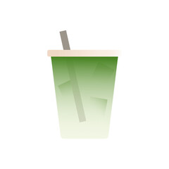 Obraz premium Matcha Coconut Iced Drink Icon. Matcha latte in plastic cup with straw. Colorful flat vector illustration isolated 