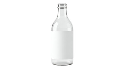 Transparent Glass Bottle with Blank White Label Isolated on Black Background