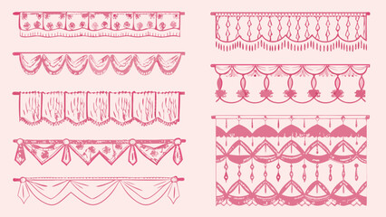 Pink illustration of various decorative scalloped border designs
