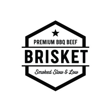 Vector illustration brisket logo design with premium bbq beef label and smoked slow and low text
