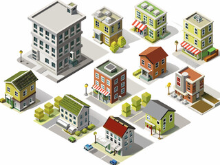 Obraz premium Isometric illustration of a colorful low poly urban cityscape scene