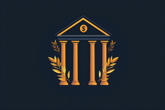 Financial Fortress: A stylized golden edifice of a financial institution, adorned with classical architectural elements, evokes a sense of security and stability.