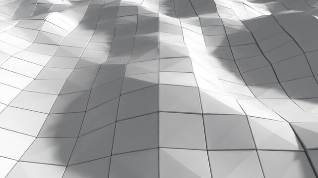 A clean, modern white tiled surface extends into the distance, creating