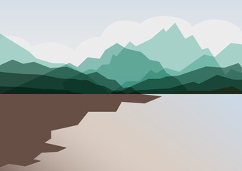 Mountain landscape gradient illustration poster. Bright vibrant gradient colors - landscape with mountains