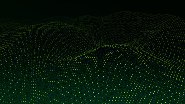 An abstract digital technology waves background with neon lines, a futuristic cyber virtual landscape concept, glowing particles, and an innovative mesh design pattern. 3D render