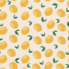 Hand drawn italian lemon seamless pattern. Green, yellow summer print. Italy citrus summer sketch. Fruit background