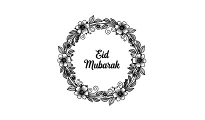 Vintage Floral Circular Frame with Eid Mubarak Text Vector Illustration