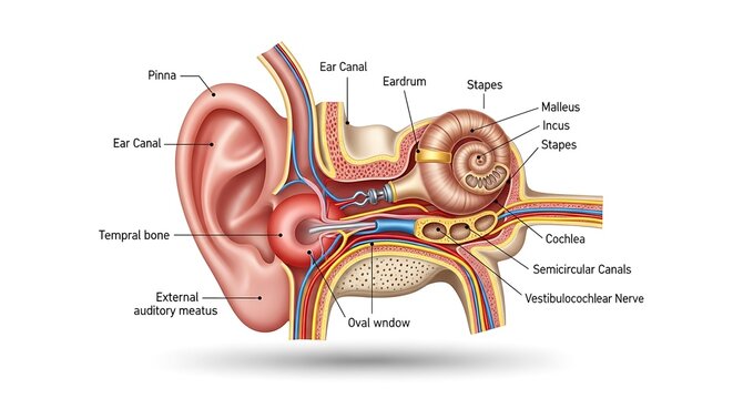 Human ear anatomy detailed illustration