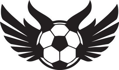 Obraz premium Flying soccer ball with wings logo, football championship emblem, winged sports ball vector illustration.