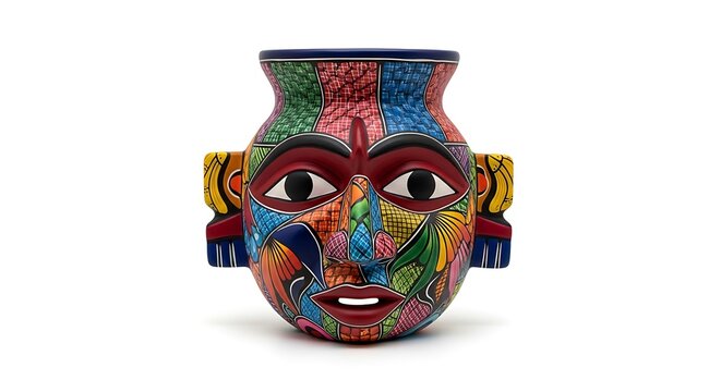 Colorful face vessel pottery art