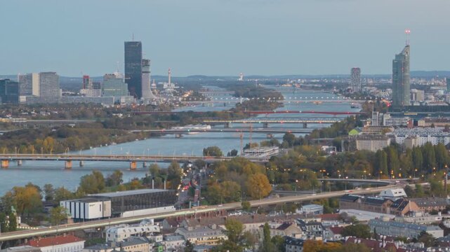 Day to night aerial time lapse Vienna city, Austria