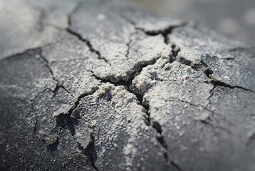 Obraz premium Extreme macro photography of severely sun-damaged brittle plastic cracking with powdery white texture