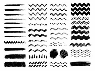 Obraz premium Collection of diverse black brushstroke patterns on a white background