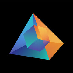 Transparent gradient glass pyramid with inner cube
