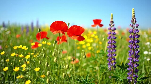 Vibrant Wildflowers in Blooming Meadow