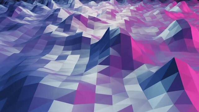 Vibrant abstract geometric landscape with glowing low poly mountains