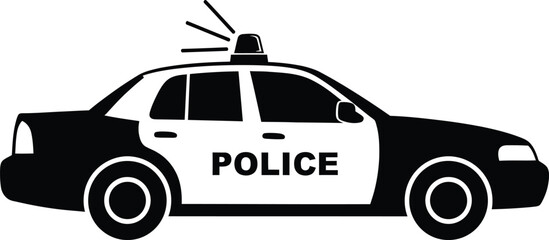 Police Car Silhouette with Lights on White Background © Yasmeen 