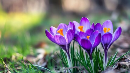 Crocus blossoms bloom in early spring as the first flowers return to the garden after winter has passed