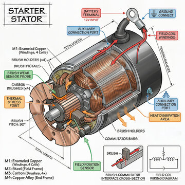 Understanding the components of a starter motor with clear labels and diagrams for better learning and reference