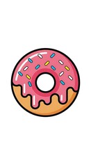 Fototapeta premium Colorful Cartoon Donut with Pink Icing and Sprinkles.