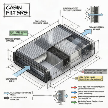 Understanding how cabin filters function with layers and components for clean air circulation in vehicles