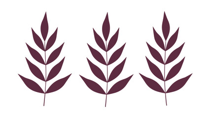 Obraz premium Three identical purple leaf stems are illustrated with a clean and simple design, making them ideal for creating patterns or accenting floral art.