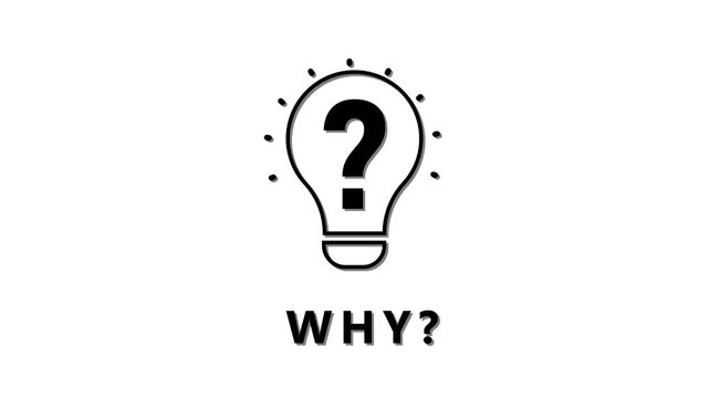 Light bulb with a question mark inside and the text WHY in bold black letters against a white background symbolizing questioning and motivation