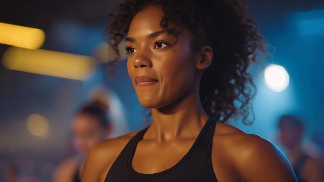 A vibrant gym environment highlights members using a loyalty program app, earning rewards for workouts, promoting health, and fostering community engagement through consistent fitness activities