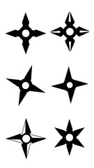 Collection of Black Ninja Stars (Shuriken) Isolated on White Background