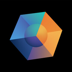 Gradient glass cube with inner sphere